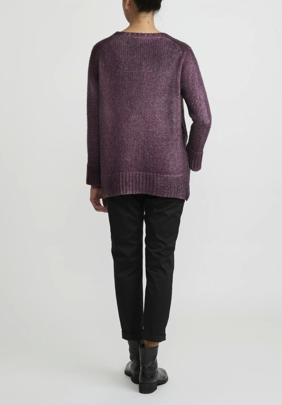 Avant Toi Knitwear | Hand-Painted Side Slit Sweater In Nero Rhubarb Purple