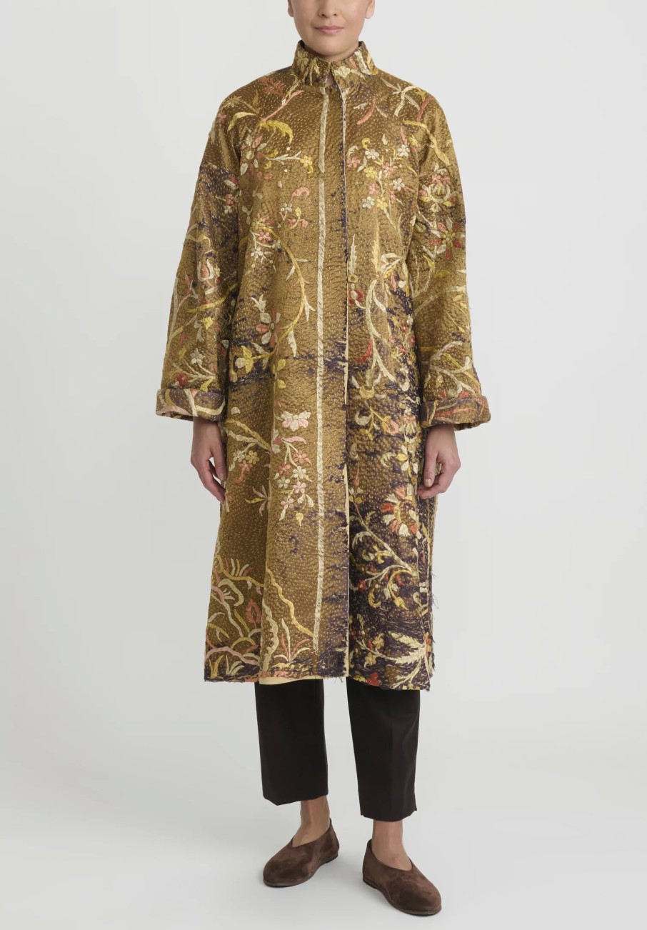 By Walid One Of A Kind | Antique Silk Chinese Panel Sylvia Coat In Brown And Peach