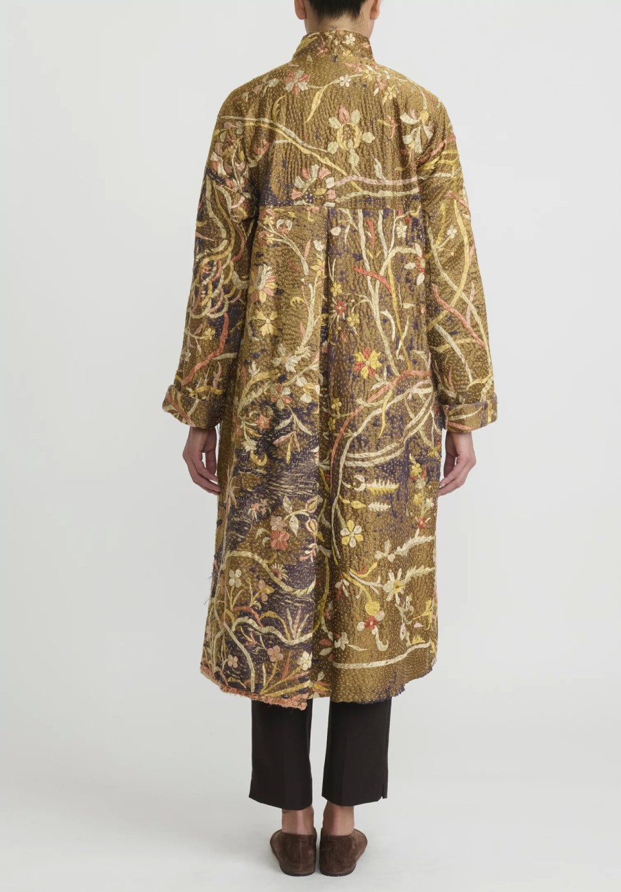 By Walid One Of A Kind | Antique Silk Chinese Panel Sylvia Coat In Brown And Peach