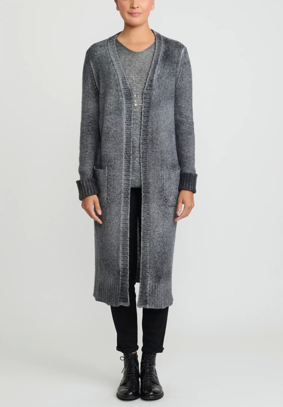 Avant Toi Knitwear | Hand-Painted Cashmere & Wool Long Cardigan In Nero Ghiaccio Grey