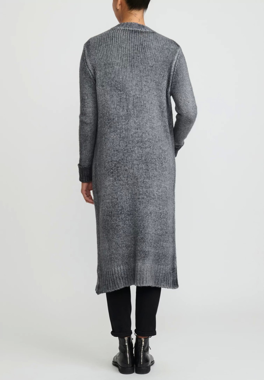 Avant Toi Knitwear | Hand-Painted Cashmere & Wool Long Cardigan In Nero Ghiaccio Grey