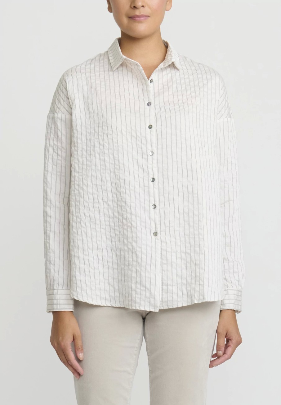 Album di Famiglia Shirts & Blouses | Striped Long Sleeve Short Collar Shirt In Off White