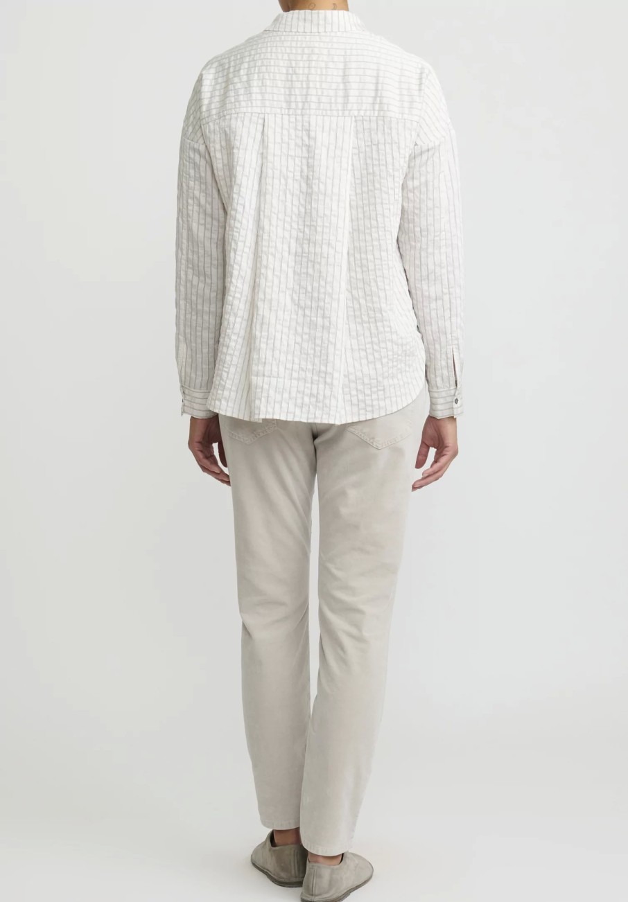 Album di Famiglia Shirts & Blouses | Striped Long Sleeve Short Collar Shirt In Off White