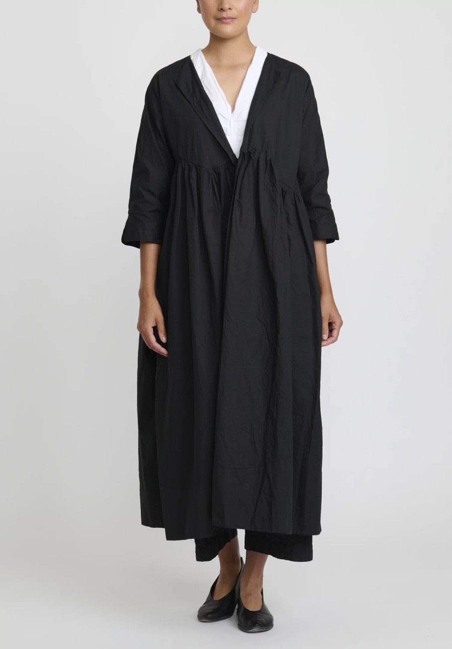 Daniela Gregis Coats & Dusters | Washed Cotton Cappotto Torte Manica Coat In Nero Black