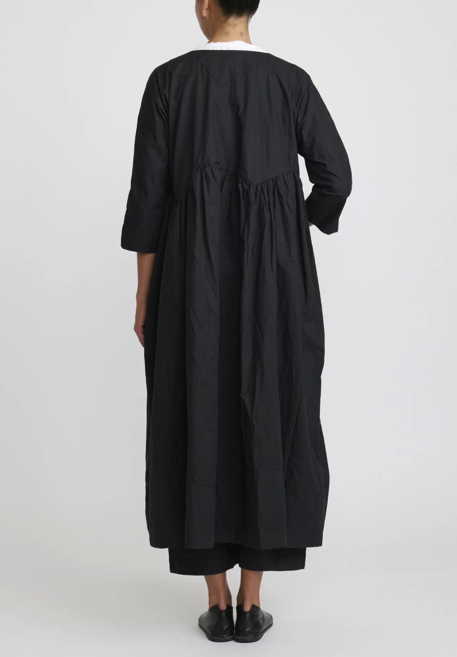 Daniela Gregis Coats & Dusters | Washed Cotton Cappotto Torte Manica Coat In Nero Black