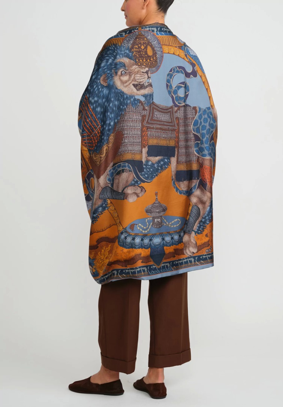 Sabina Savage Scarves & Shawls | Silk And Cashmere The Snow Lion Stole In Ice Blue And Fire