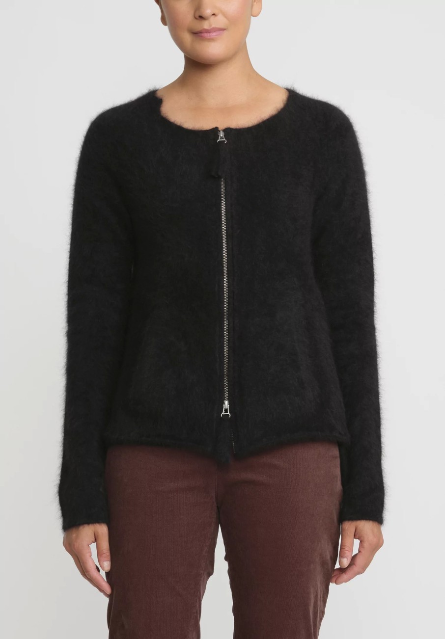 Rundholz Jackets | Raccoon Hair Flared Zip Cardigan In Black