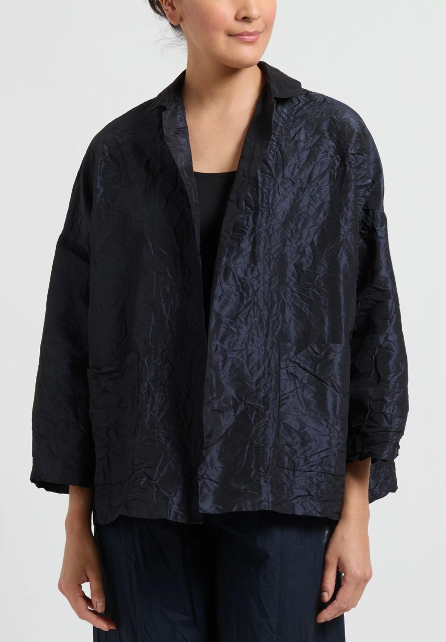 Daniela Gregis Jackets | Washed Silk Gladiolo Mirta Jacket In Navy Blue