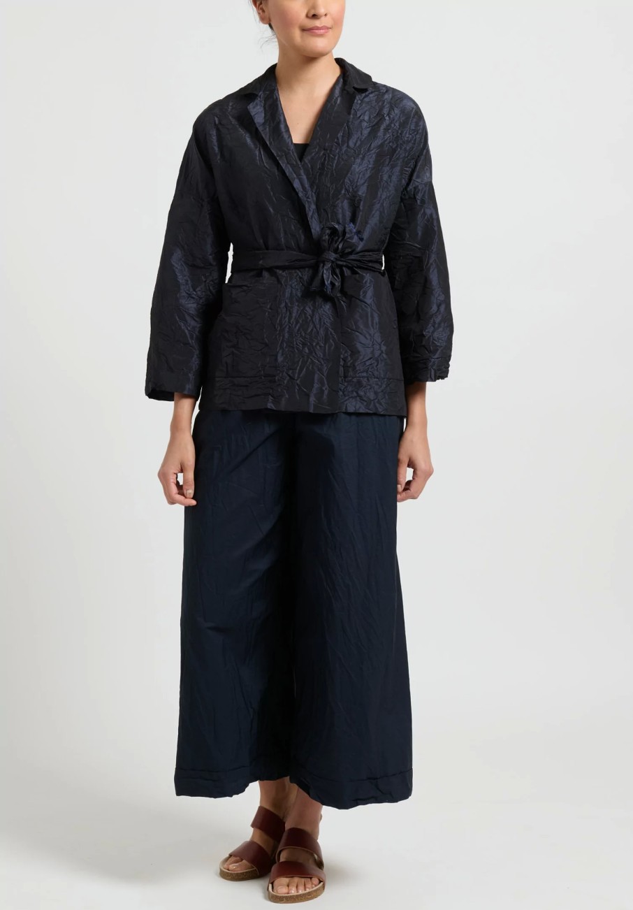 Daniela Gregis Jackets | Washed Silk Gladiolo Mirta Jacket In Navy Blue