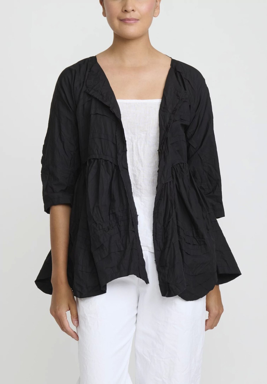 Daniela Gregis Jackets | Washed Cotton Giacca Torte Taglio Jacket In Nero Black