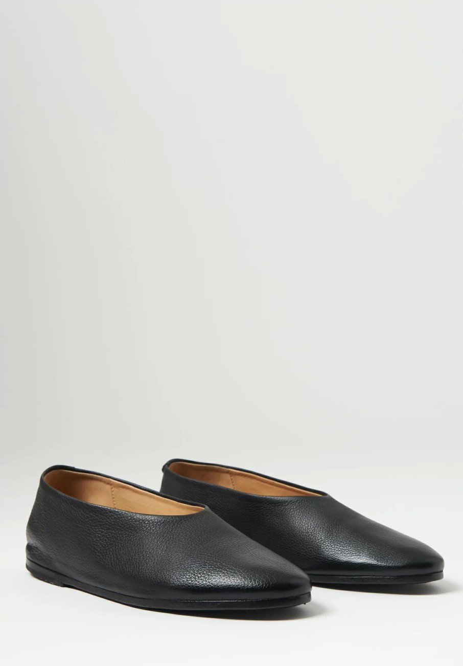 Marsèll Loafers & Slip-Ons | Pebbled'' Leather Coltellaccio Ballerina Flat In Nero Black