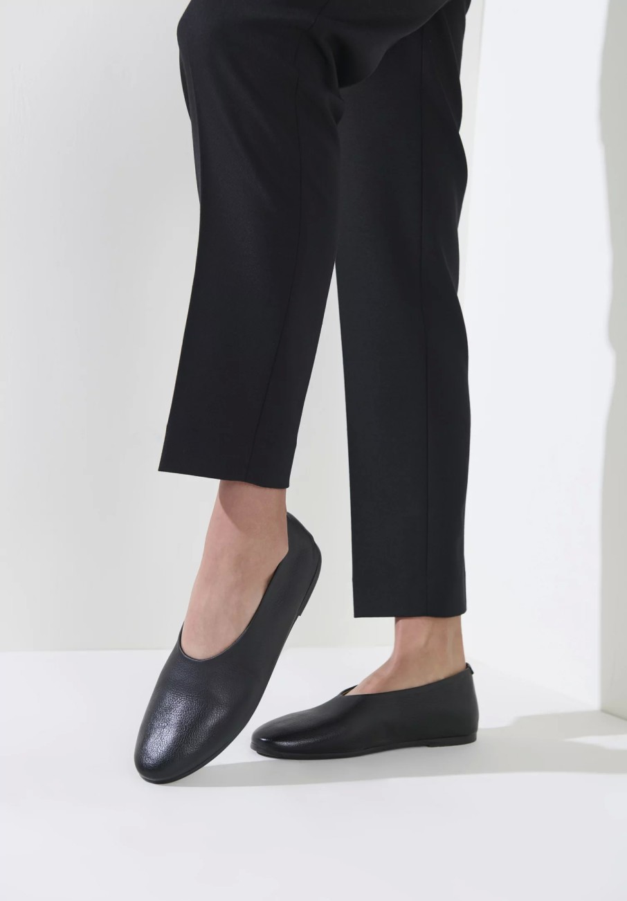 Marsèll Loafers & Slip-Ons | Pebbled'' Leather Coltellaccio Ballerina Flat In Nero Black