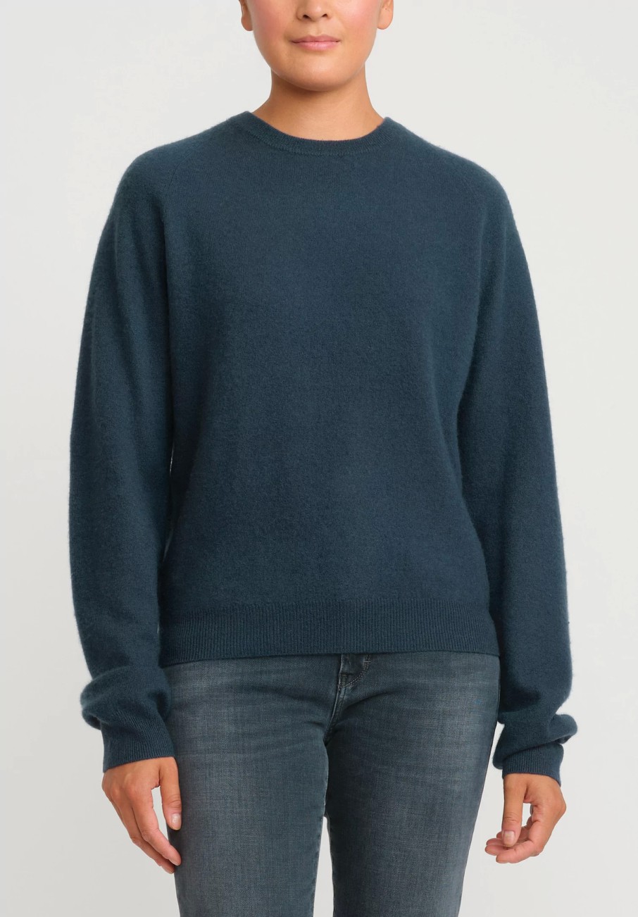 Frenckenberger Knitwear | Cashmere Mini Round Neck Sweater In New Atlantis Blue