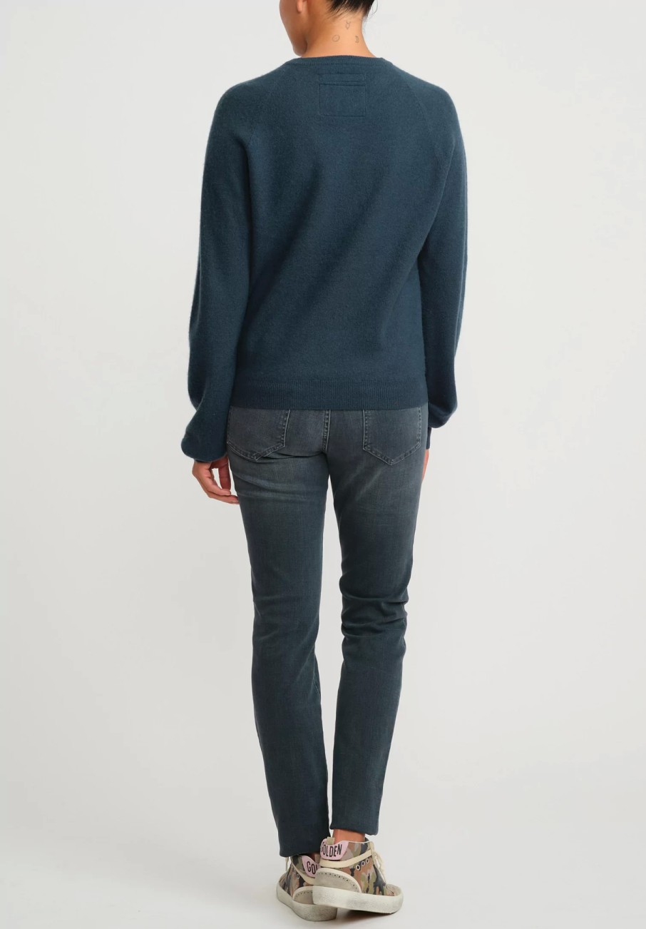 Frenckenberger Knitwear | Cashmere Mini Round Neck Sweater In New Atlantis Blue