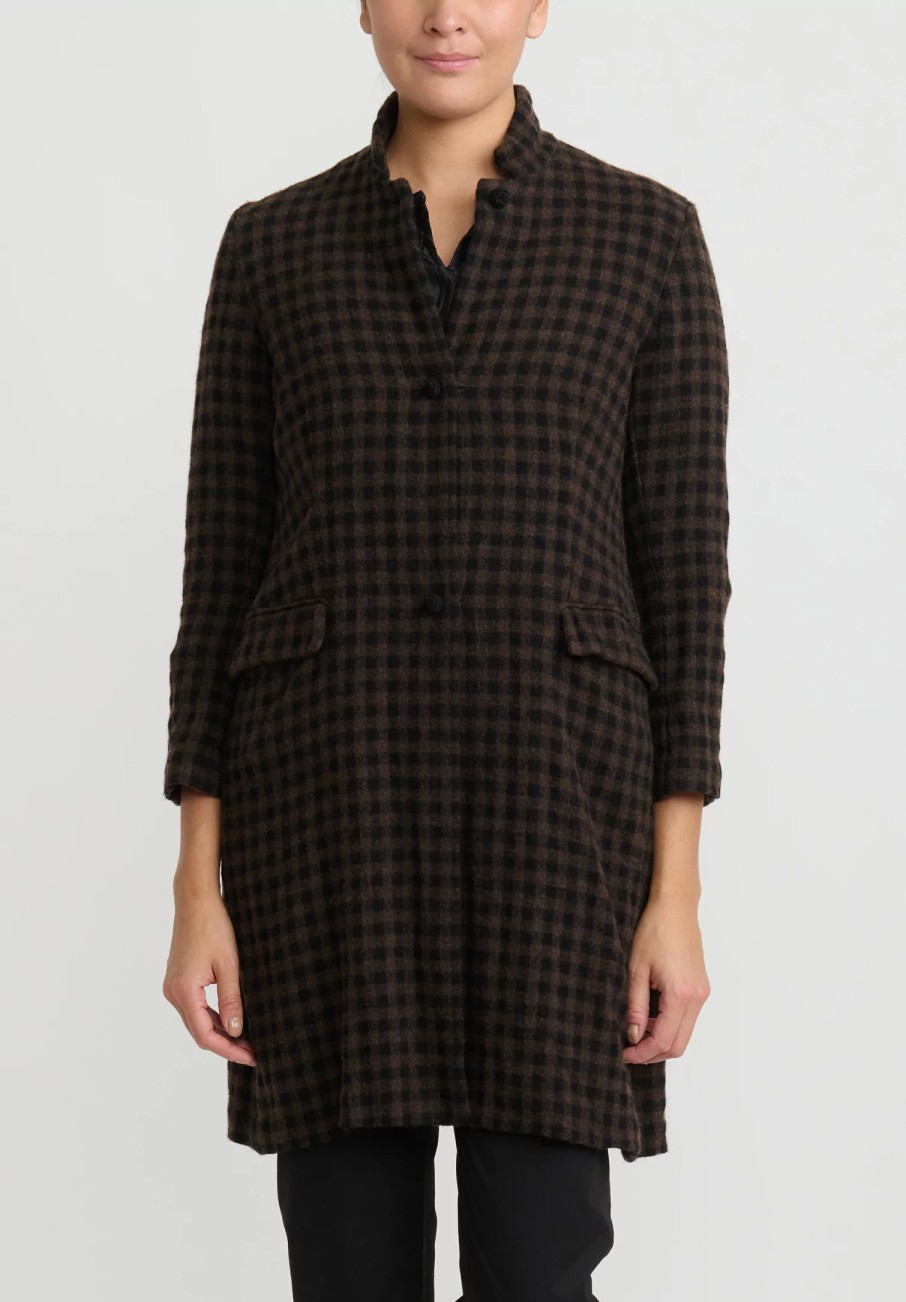 Daniela Gregis Coats & Dusters | Cashmere Checkered ''Marta'' Jacket In Black & Marrone Brown