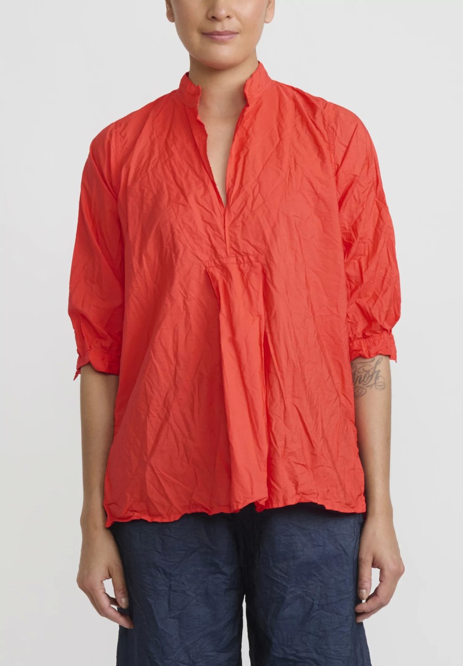 Daniela Gregis Tops | Washed Cotton Camicia Kora Top In Glow Red