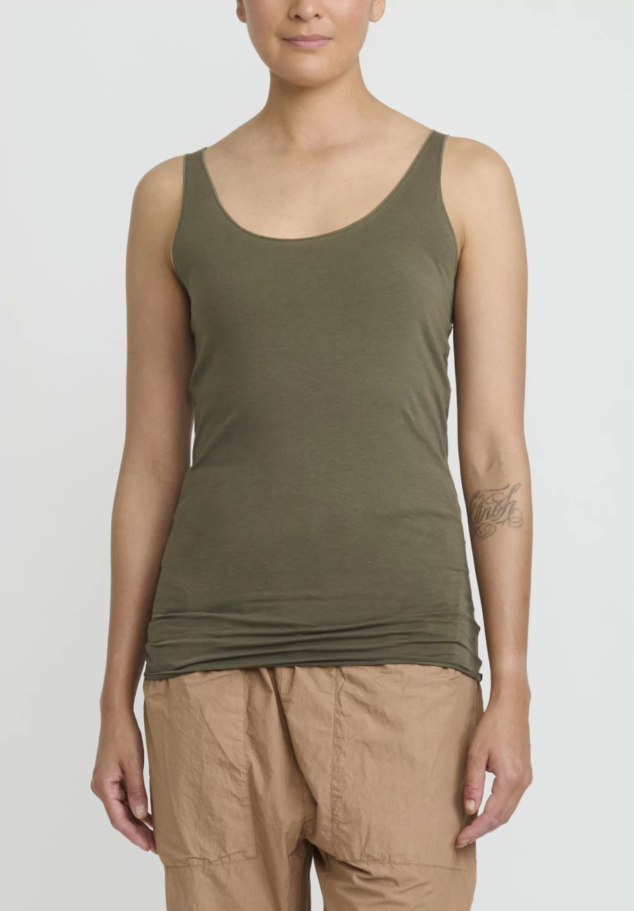 Album di Famiglia Tops | Cotton Canotta Tank Top In Khaki Green