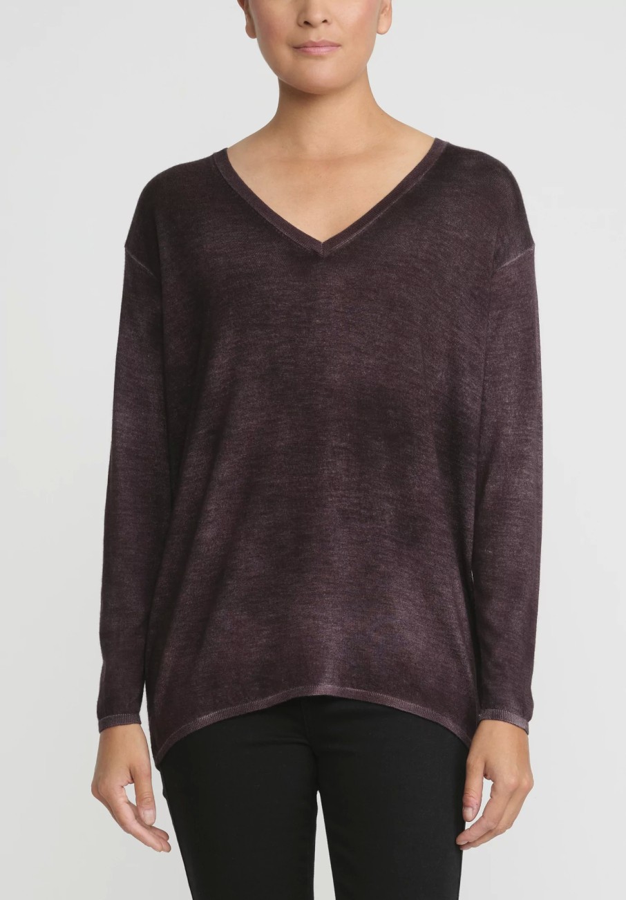 Avant Toi Knitwear | Hand-Painted Cashmere & Silk V-Neck Sweater In Nero Seppia Purple