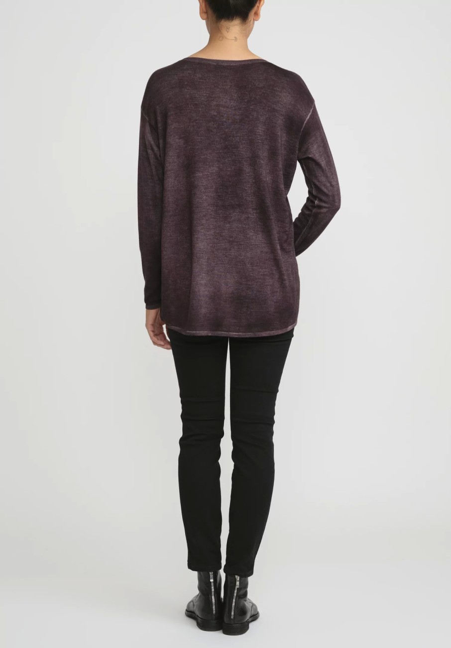 Avant Toi Knitwear | Hand-Painted Cashmere & Silk V-Neck Sweater In Nero Seppia Purple