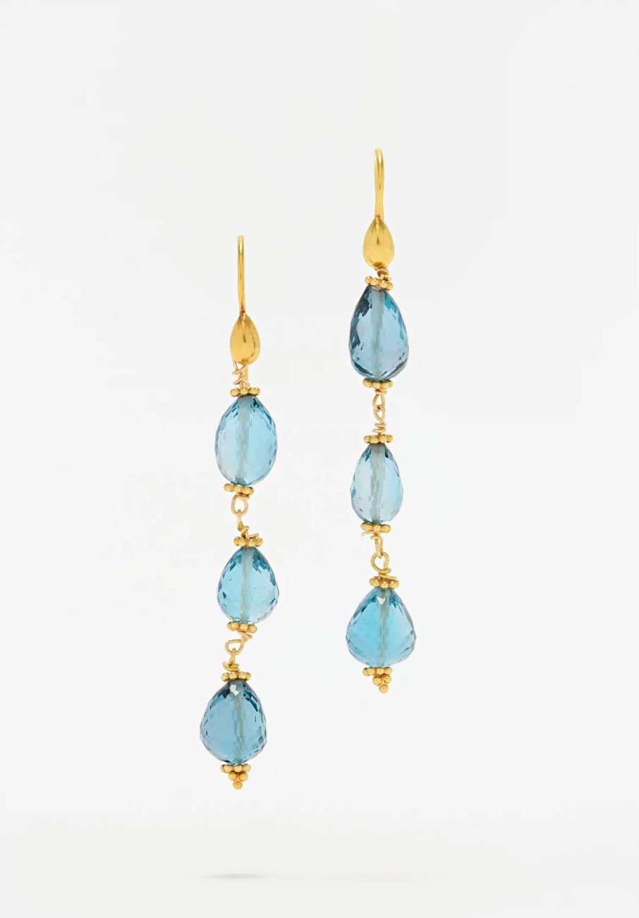 Greig Porter Earrings | 18K, London Blue Topaz Triple Drop Earrings