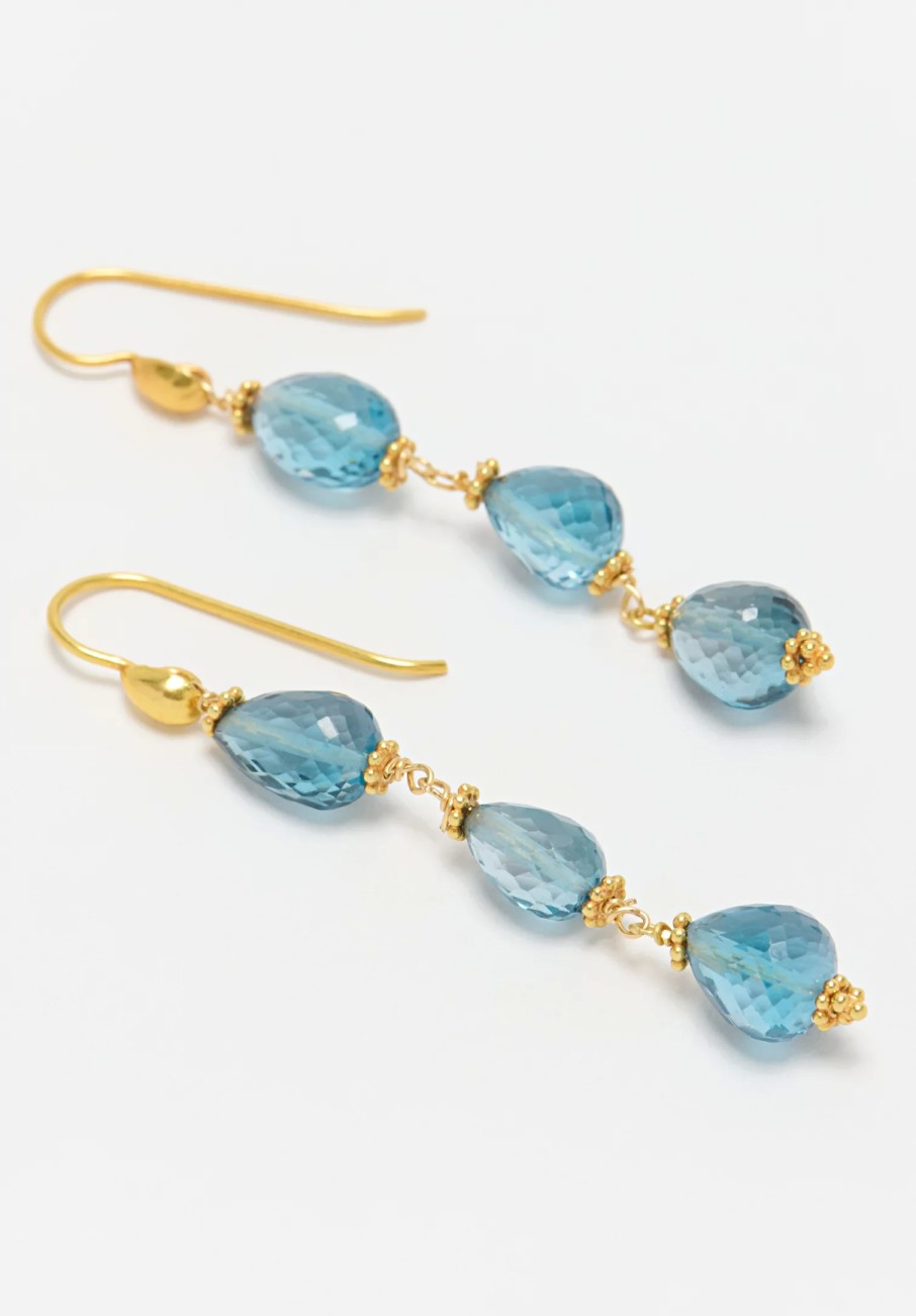 Greig Porter Earrings | 18K, London Blue Topaz Triple Drop Earrings