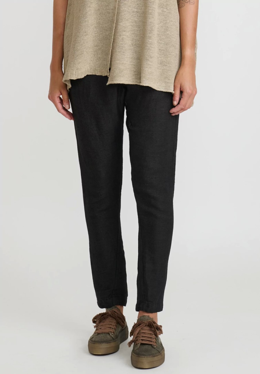 Rundholz Pants | Linen Silk Tapered Leg Pants In Black