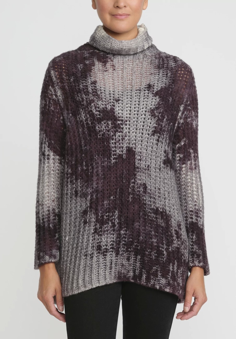 Avant Toi Knitwear | Hand-Painted Cashmere & Silk Turtleneck In Nero Seppia Purple