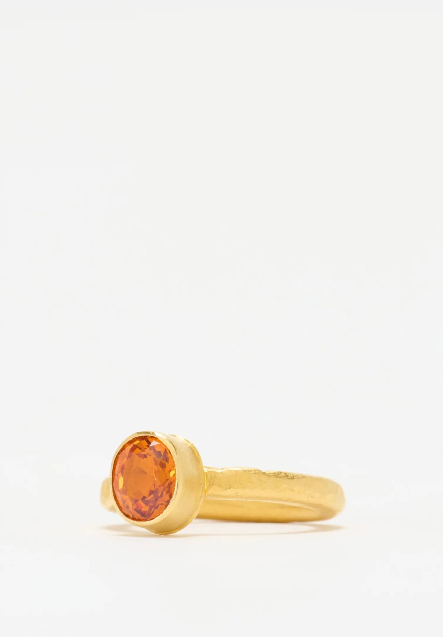 Greig Porter Rings | 22K, Sapphire Oval Cut Ring With Hammered Finish