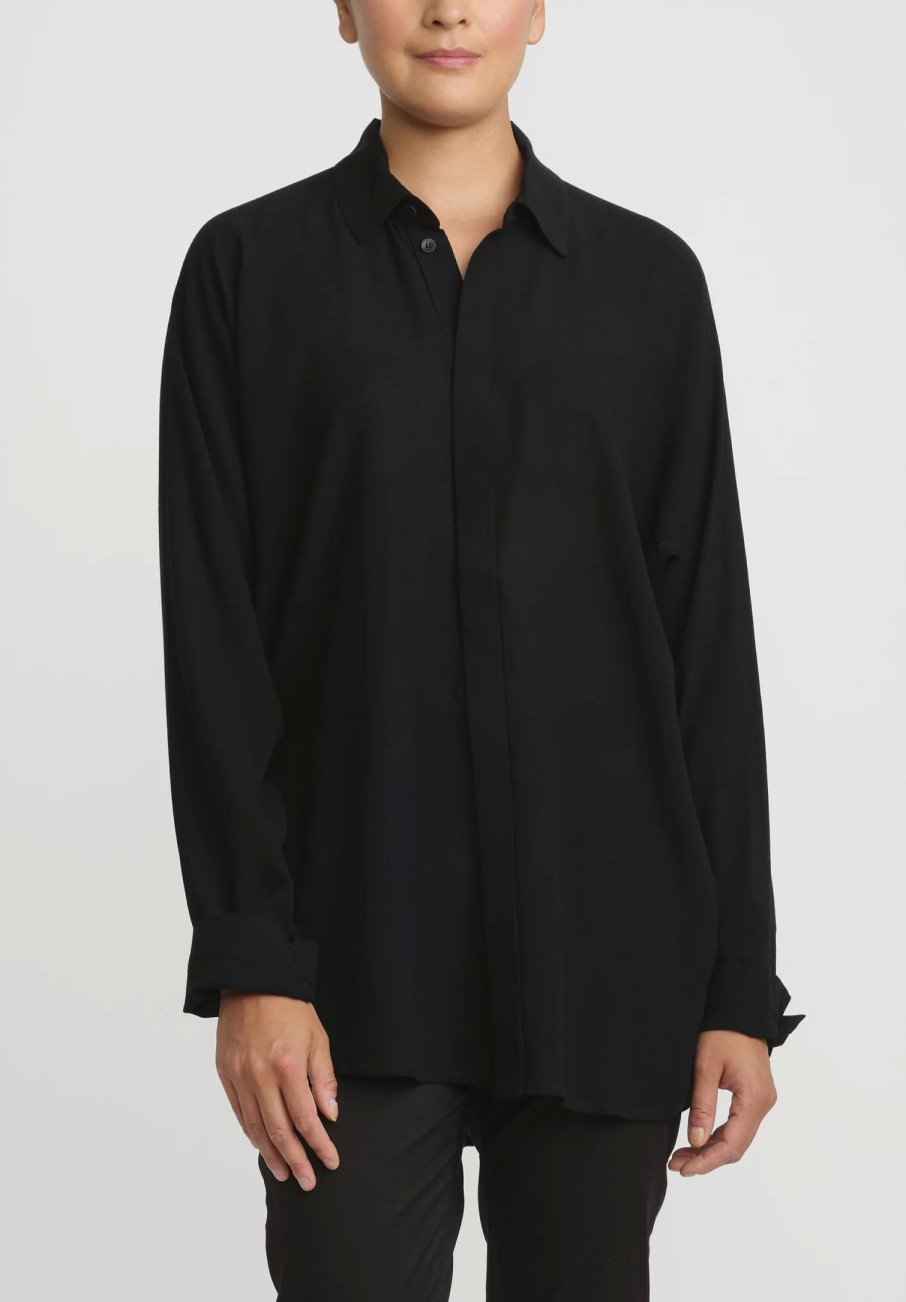 Jan-Jan Van Essche Shirts & Blouses | Wool Crepe Chiffon Shirt In Black