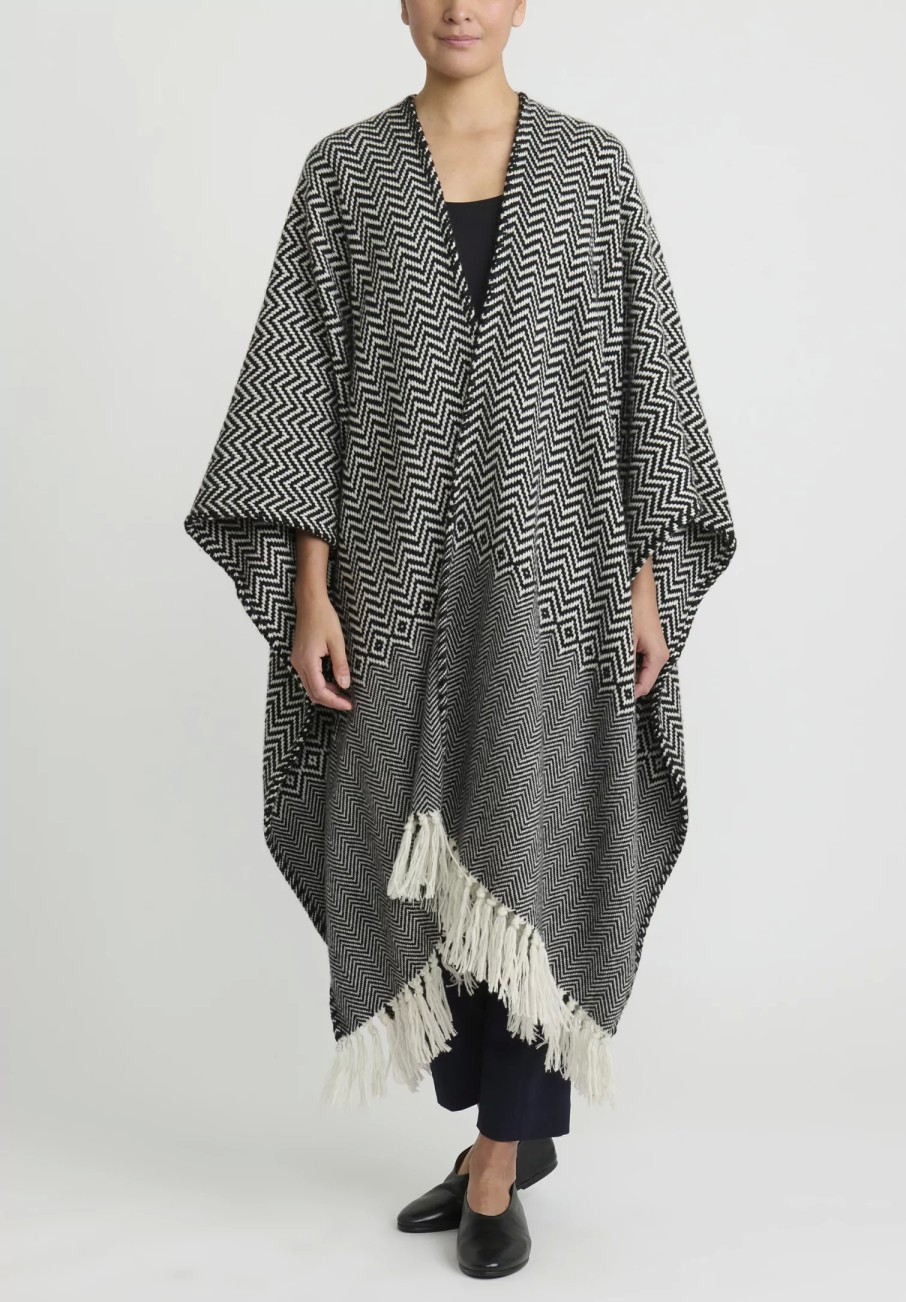 Alonpi Ponchos | Cashmere ''Canaria'' Cape In Black & White