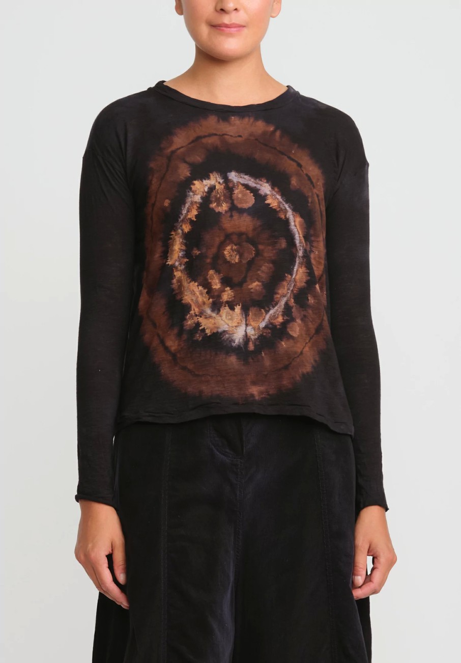 Gilda Midani Tops | Pattern Dyed Long Sleeve Trapeze Tee In Fire Ring