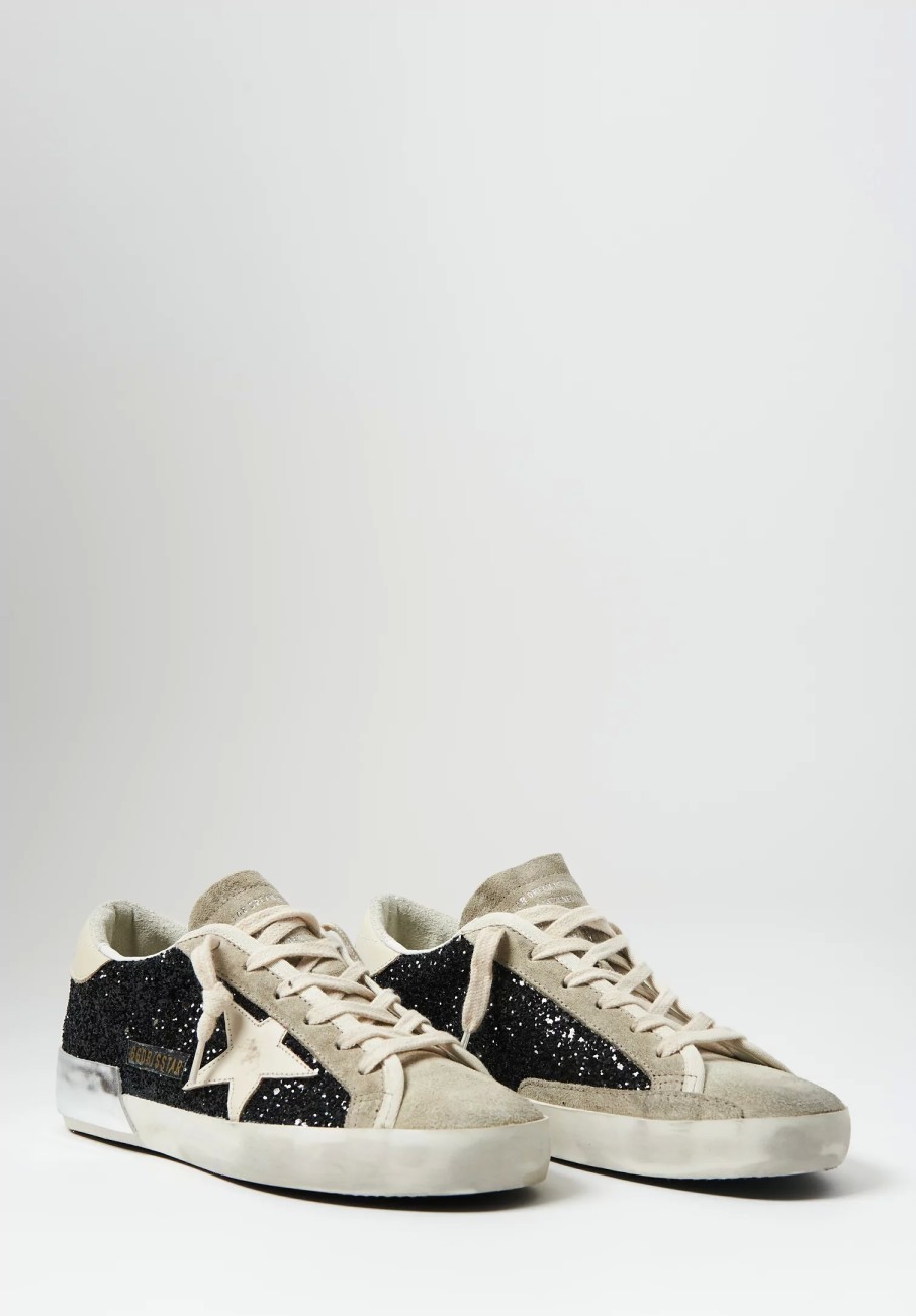 Golden Goose Sneakers | Glitter And Suede Super Star Classic Sneakers In Black & Taupe