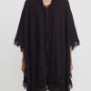 Lainey Keogh Ponchos | Cashmere Hand-Knit Fringed Poncho Cardigan In Black Currant & Chocolate Brown