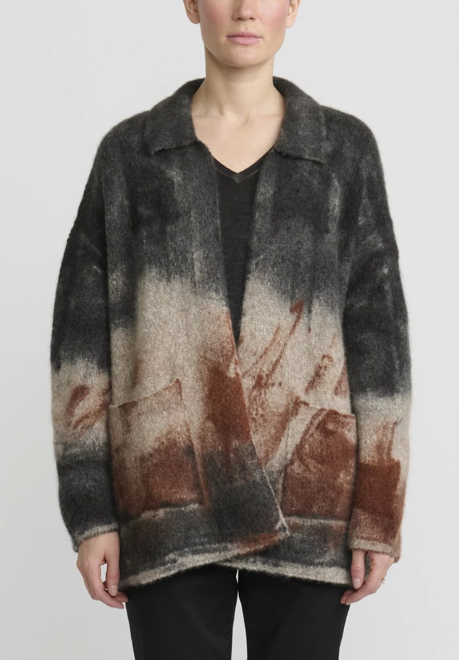 f Cashmere Knitwear | Hand-Painted Marianne Cardigan In Black & Rust