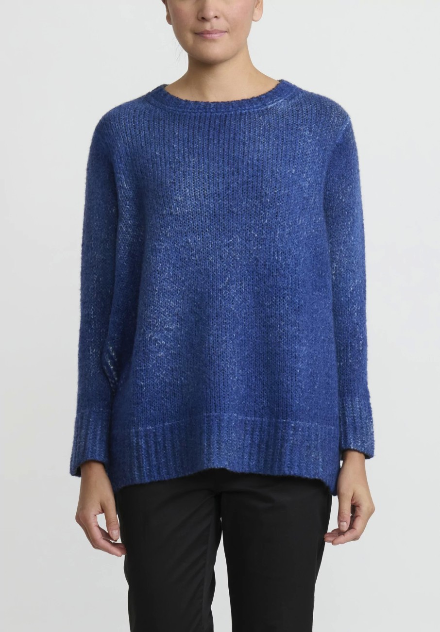 Avant Toi Knitwear | Hand-Painted Side Slit Sweater In Nero Ocean Blue