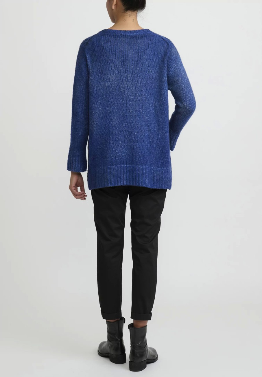 Avant Toi Knitwear | Hand-Painted Side Slit Sweater In Nero Ocean Blue