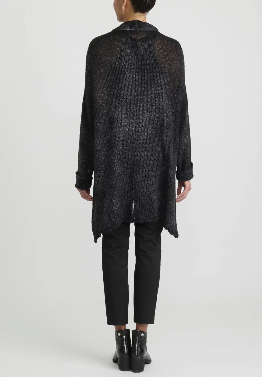 Avant Toi Knitwear | Hand-Painted Cashmere & Silk Loose Knit Cardigan In Nero Black