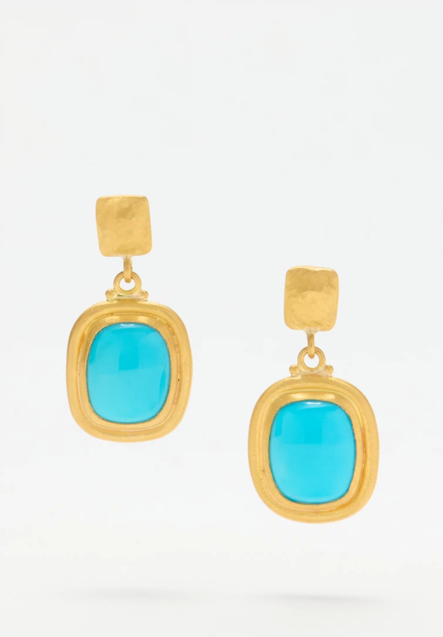 Lika Behar Earrings | 24K, Cabochon Sleeping Beauty Turquoise Earrings