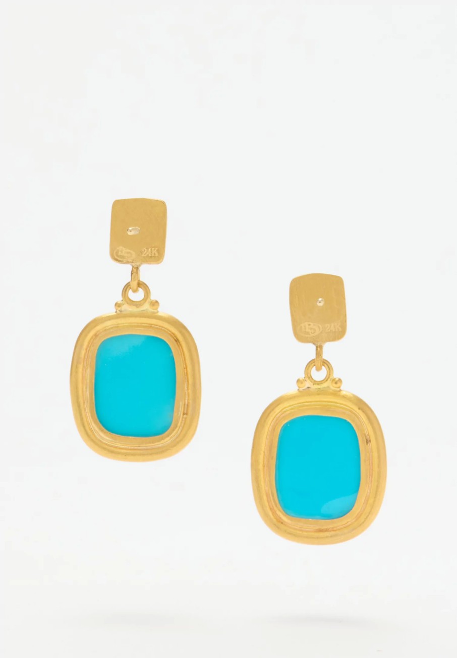 Lika Behar Earrings | 24K, Cabochon Sleeping Beauty Turquoise Earrings