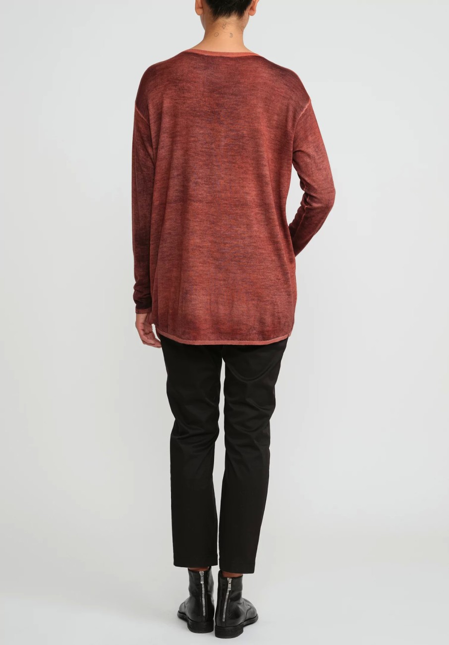 Avant Toi Knitwear | Hand-Painted Cashmere & Silk V-Neck Sweater In Nero Mandarancio Orange