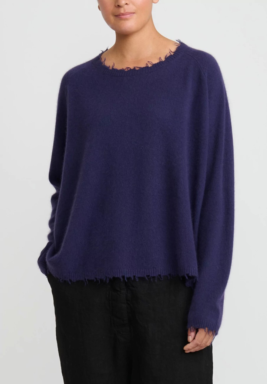 Rundholz Dip Knitwear | Wool And Raccoon Hair Distressed Sweater In Grape Purple