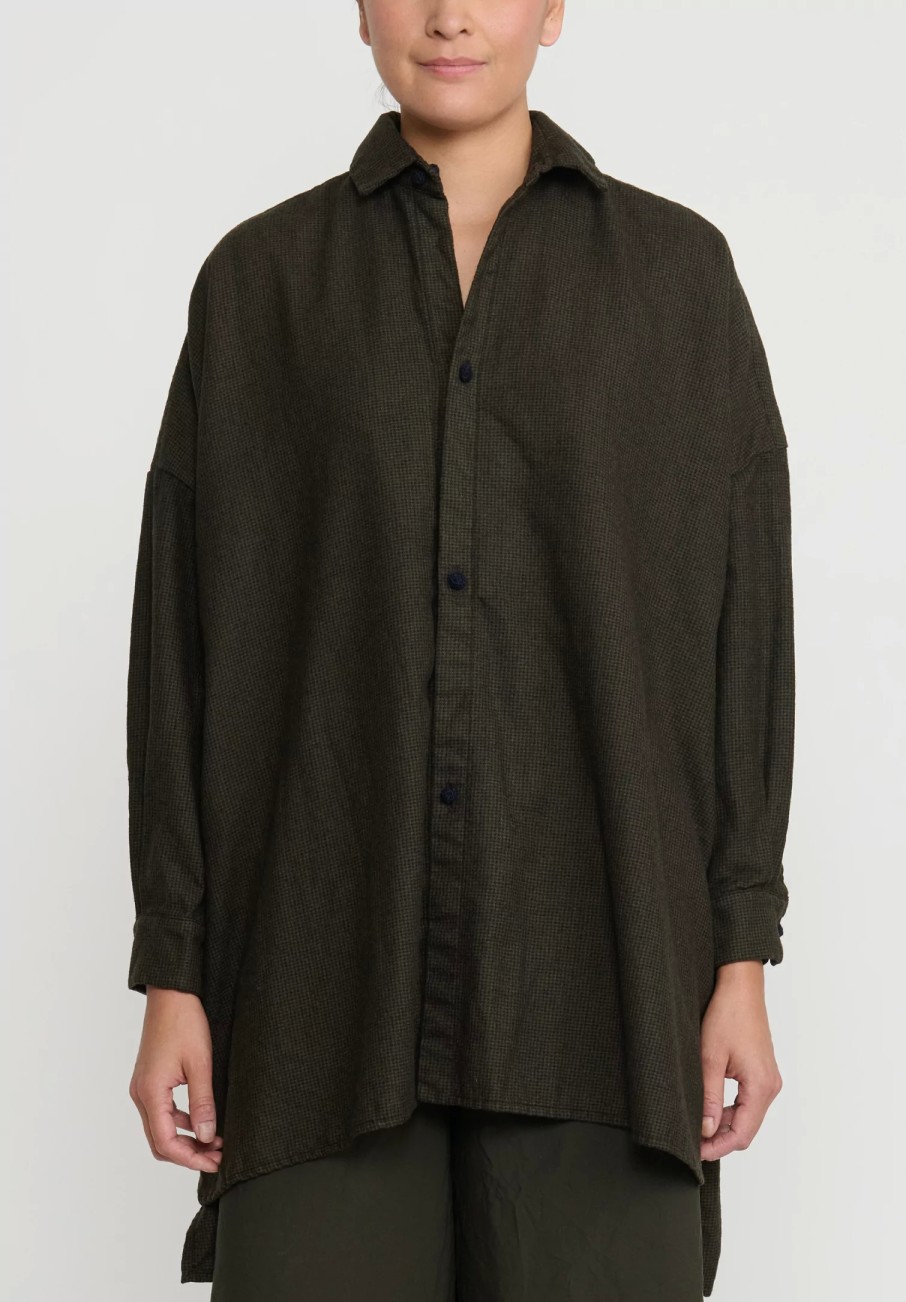 Daniela Gregis Shirts & Blouses | Larghissima'' Jeroni Shirt In Olive Brown Houndstooth