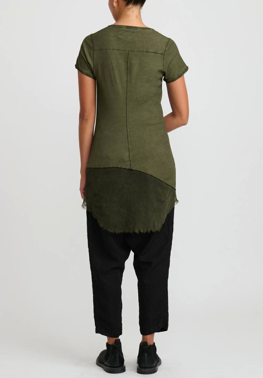 Rundholz Dip Tops | Cotton & Mesh Short Sleeve T-Shirt In Olive Cloud Green