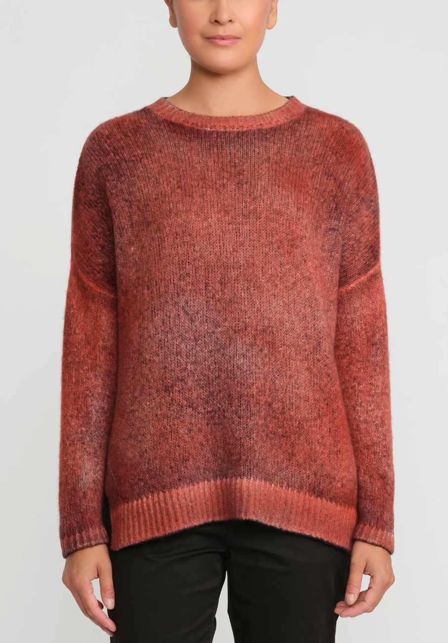 Avant Toi Knitwear | Hand-Painted Cashmere & Silk Oversized Sweater In Nero Mandarancio Orange