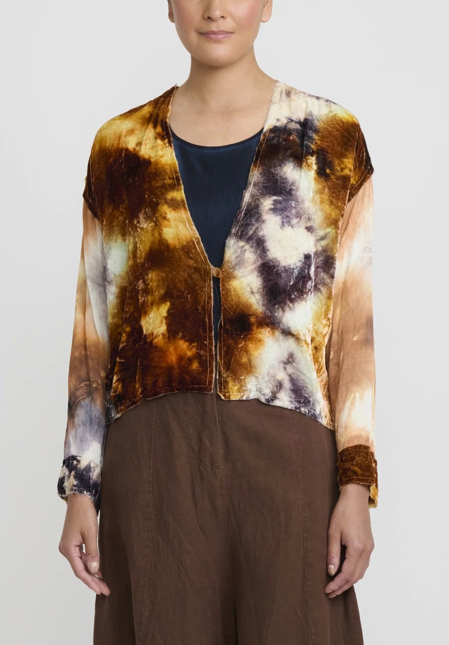 Gilda Midani Jackets | Velvet ''Gilet'' Jacket In Golden Diamond Orange And Blue