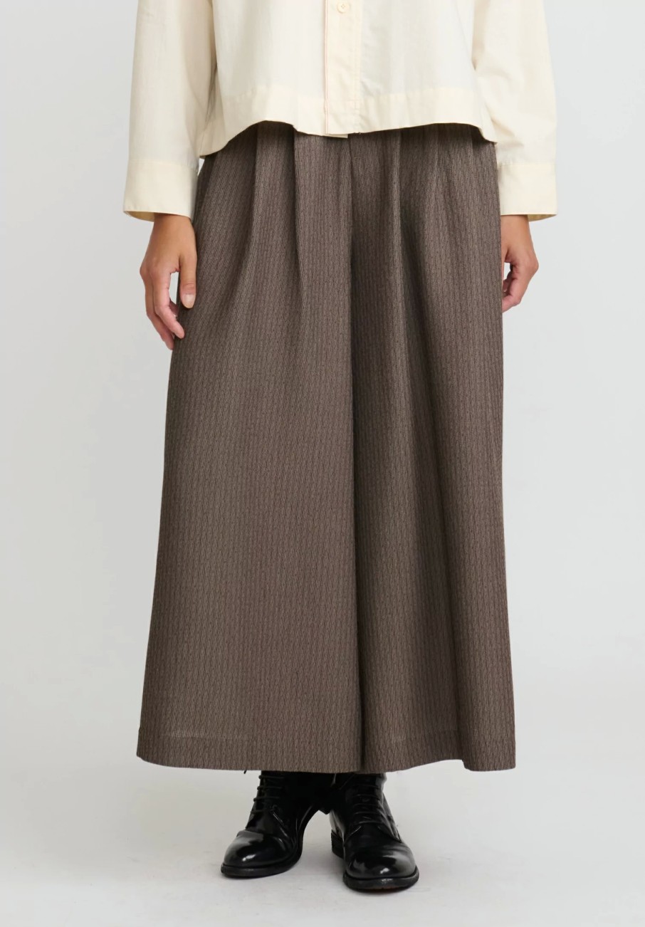 A Tentative Atelier Pants | Drapey Flared Jacquard Pants In Dark Brown