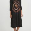 Gilda Midani Dresses | Pattern Dyed Three-Quarter Sleeve Maria Dress In Fire Ring Black