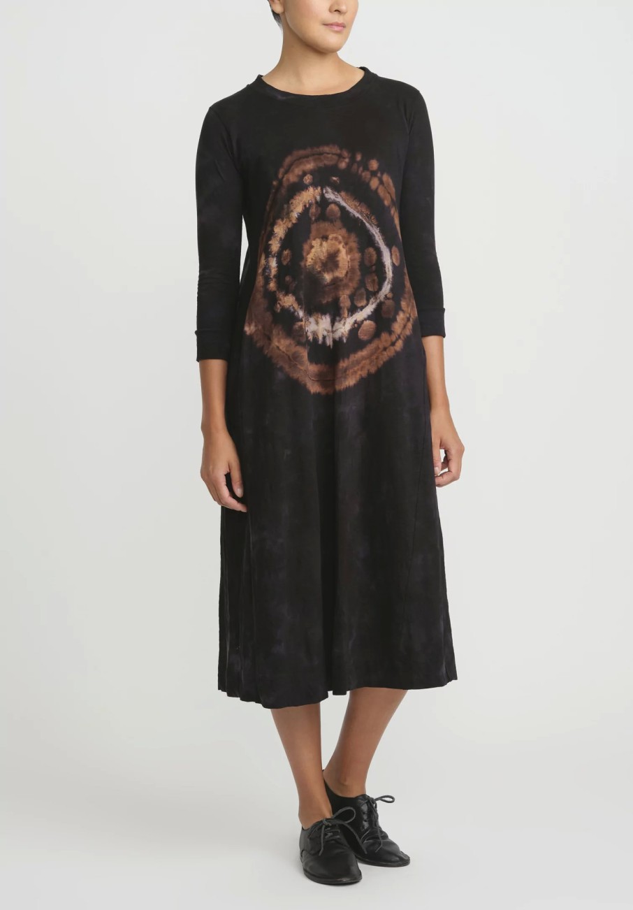 Gilda Midani Dresses | Pattern Dyed Three-Quarter Sleeve Maria Dress In Fire Ring Black