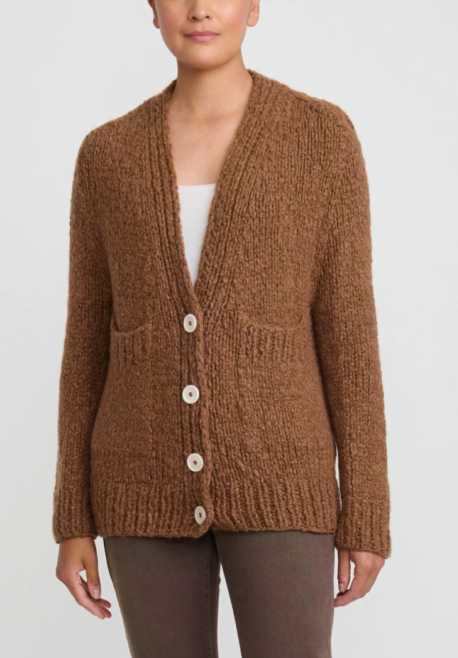 Wommelsdorff Knitwear | Hand Knit Cashmere & Silk Luna Cardigan In Cognac Tabacco Brown