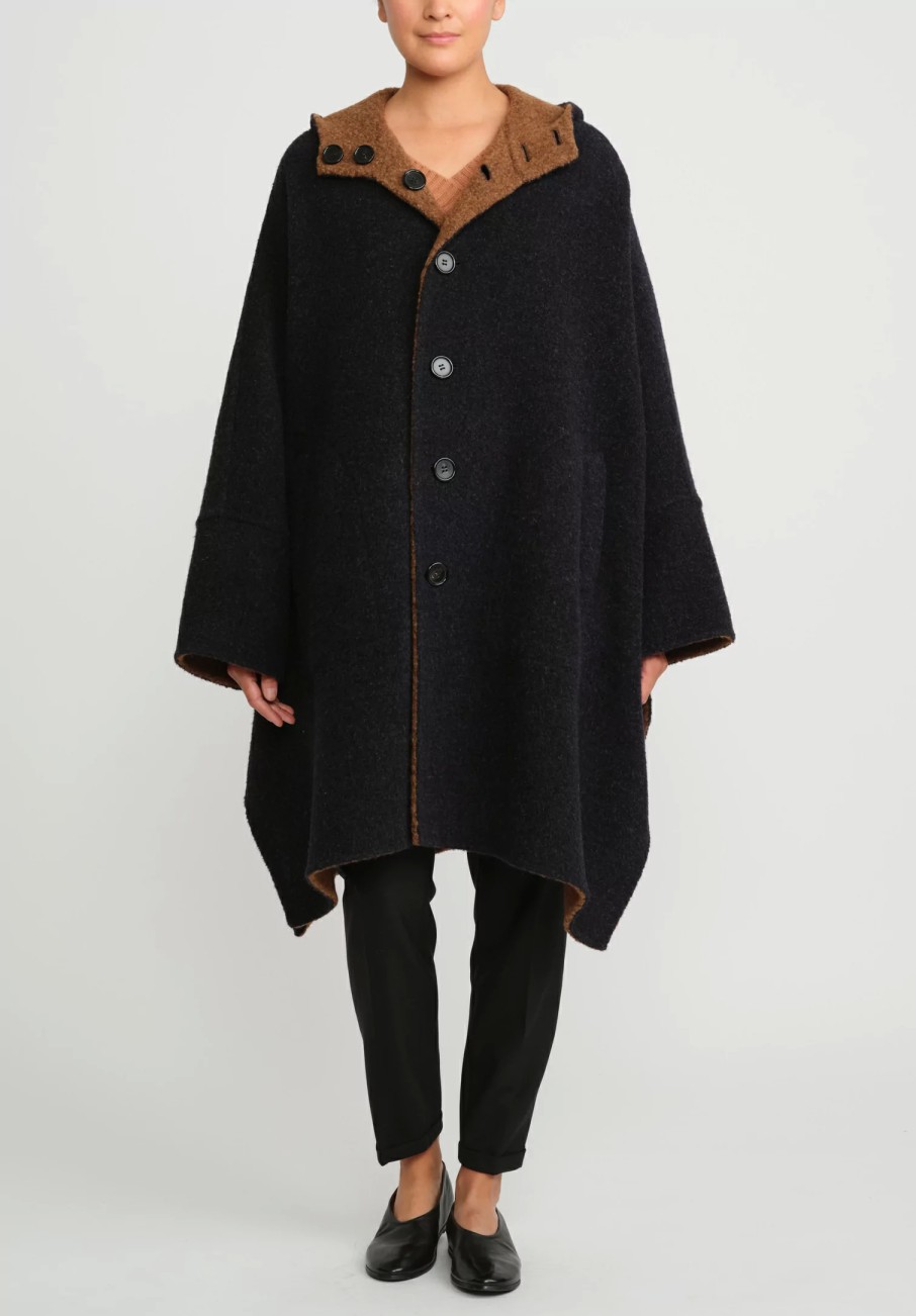 Nanna Pause Coats & Dusters | Baby Alpaca Oversized Reversible Himliko Coat In Navy Blu & Alpaca Brown